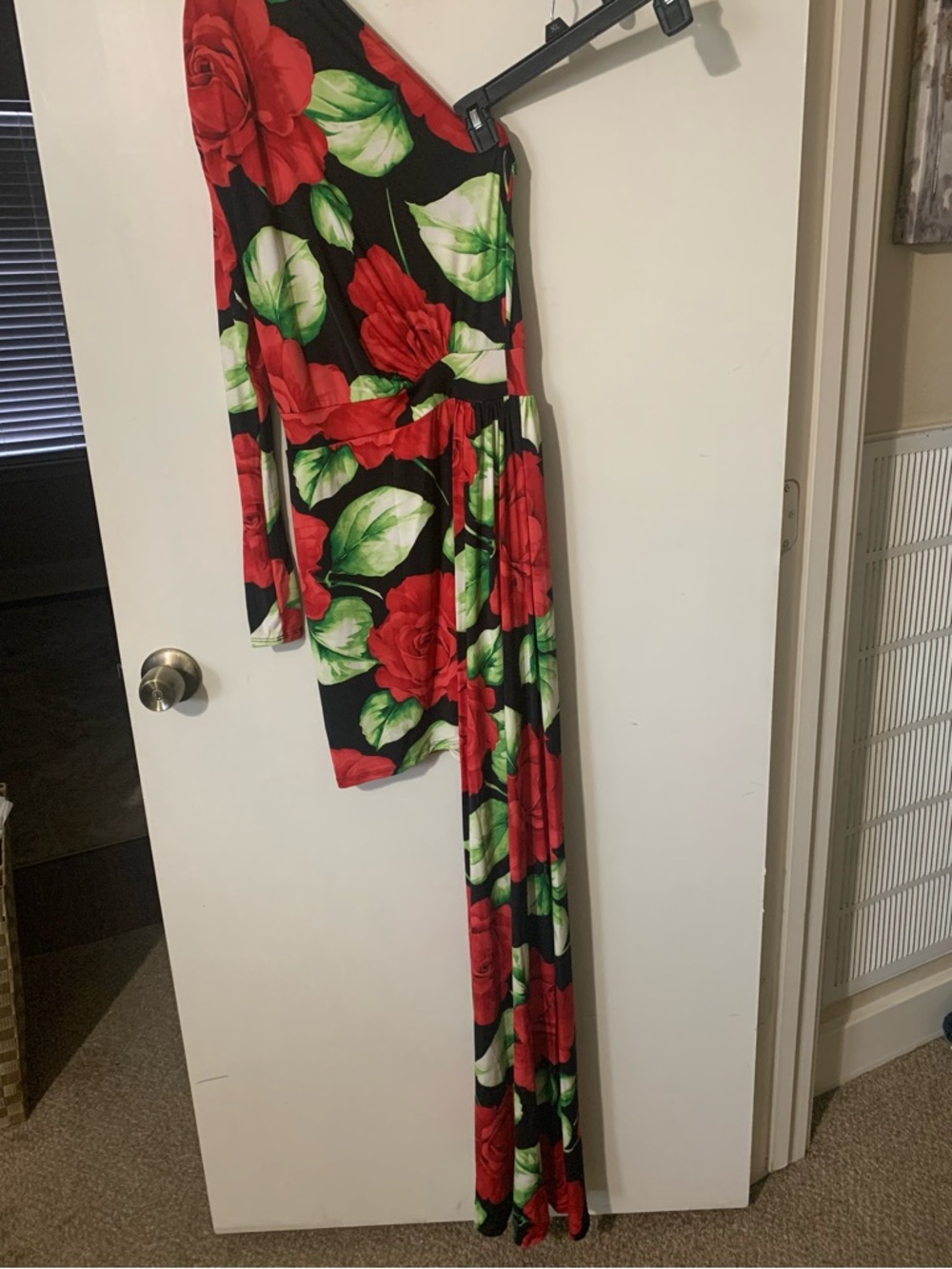cameo Black One-Shoulder Floral Dress with Red & Green Print - Picture 3 of 5